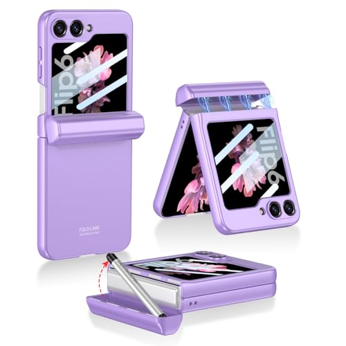 Hülle Für Samsung Galaxy Z Flip6, Leicht, Stoßfest, Langlebig, Versteckter Stiftschlitz, Stilvolle Flip6 Hülle Mit Integriertem Bildschirmschutz (für Galaxy Z Flip6,Lila) von LSKOZU