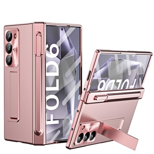 LSKOZU Hülle Für Samsung Galaxy Z Fold6, Anti Shock, Anti Drop Mit Ständer Und Integrierter Bildschirmschutzfolie, Scharnierschutz Mit Stifthalter (für Galaxy Z Fold6,Rosa) von LSKOZU