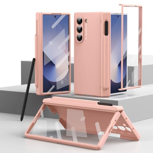 Hülle Für Samsung Galaxy Z Fold6, Stoßfest, Leicht, Ultradünn, Langlebig, Integrierter Bildschirmschutz Und Stifthalter, Stift Im Lieferumfang Enthalten (für Galaxy Z Fold6,Rosa) von LSKOZU