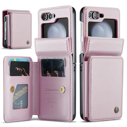 LSKOZU Hülle für Samsung Galaxy Z Flip6, stoßfeste und sturzsichere PU-Lederhülle, multifunktionale Kartenclip-Geldbörsen-Schutzhülle (für Galaxy Z Flip6,Rosa) von LSKOZU