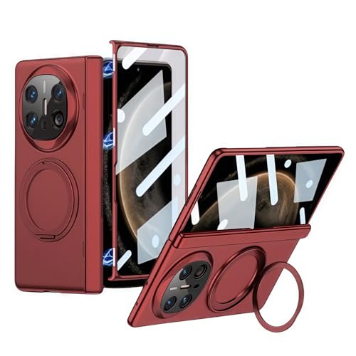 Hüllen Für Huawei Mate X6, Stoßfestes Und Elegantes Gehäuse Mit Integriertem Bildschirmschutz, Mittelscharnierschutz, Mit Fingerringhalterung (rot,Huawei Mate X6) von LSKOZU
