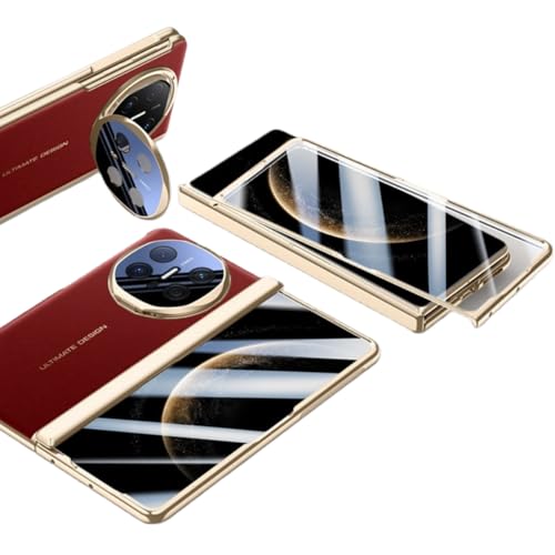 LSKOZU Hülle Für Huawei Mate X6, Integrierter Bildschirmschutz, Kamera- Und Scharnierschutz, Kreativer Ständer, Sturzsichere Handyhülle Aus Leder (für Mate X6,Rot) von LSKOZU