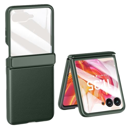 LSKOZU Hülle Für Moto Razr 50 Ultra, Stilvolle Stoßfeste Lederhülle Mit Integriertem Scharnierschutz Und Displayschutzfolie (für Razr 50 Ultra,Grün) von LSKOZU