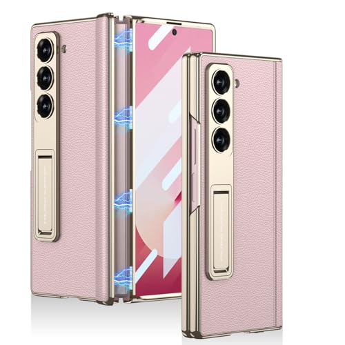 LSKOZU Hülle Für Samsung Galaxy Z Fold6, Stoß- Und Sturzsichere Deluxe-Leder-Schutzhülle Mit Integriertem Bildschirmschutz Und Ständer (für Galaxy Z Fold6,Rosa) von LSKOZU
