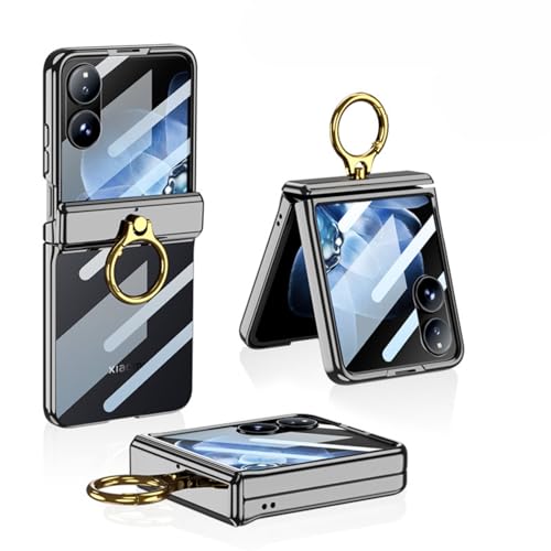 LSKOZU Hülle Für Xiaomi Mix Flip, Modische Und Leichte Transparente Hülle, Integrierte Bildschirmschutzfolie Und Ringhalterung (für Mix Flip,Schwarz) von LSKOZU