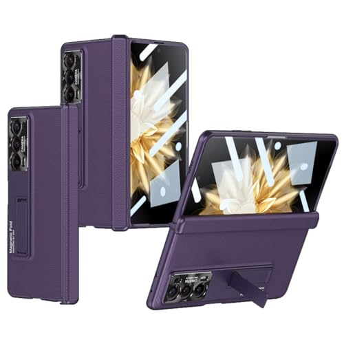 LSKOZU Hülle für Honor Magic V2, stoßfeste, sturzsichere und Kratzfeste Hülle mit Ständer und Displayschutzfolie, PU-Leder-Rüstungsschutz (für Honor Magic V2,Lila) von LSKOZU