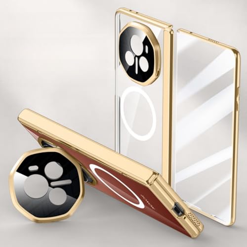LSKOZU Hüllen Für Honor Magic V3, Stoß- Und Sturzsicher, Leichtes Und Ultradünnes Transparentes Gehäuse, Integrierter Bildschirmschutz Und Ständer (Für Magic V3,Gold) von LSKOZU