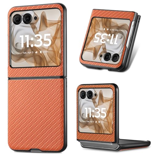 LSKOZU Hüllen Für Moto Razr 60, Leichte, Ultradünne, Stilvolle Und Stoßfeste Lederhülle Razr 2025 (Orange) von LSKOZU
