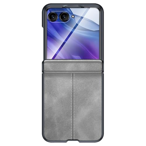 LSKOZU Hüllen Für Moto Razr 60, Stoß- Und Sturzsicheres Leder Razr 2025 Gehäuse, Scharnierschutz, Integrierter Bildschirmschutz (Grau) von LSKOZU