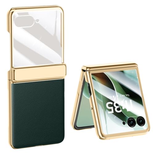 LSKOZU Hüllen Für Moto Razr 60 Ultra, Modische Leichte Ledertasche Mit Integriertem Scharnierschutz Und Displayschutzfolie (grün,Motorola Razr 60) von LSKOZU