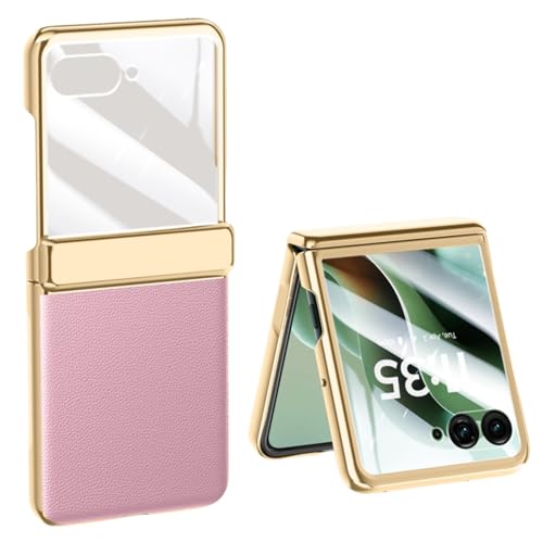 LSKOZU Hüllen Für Moto Razr 60 Ultra, Modische Leichte Ledertasche Mit Integriertem Scharnierschutz Und Displayschutzfolie (rosa,Motorola Razr Ultra 2025) von LSKOZU
