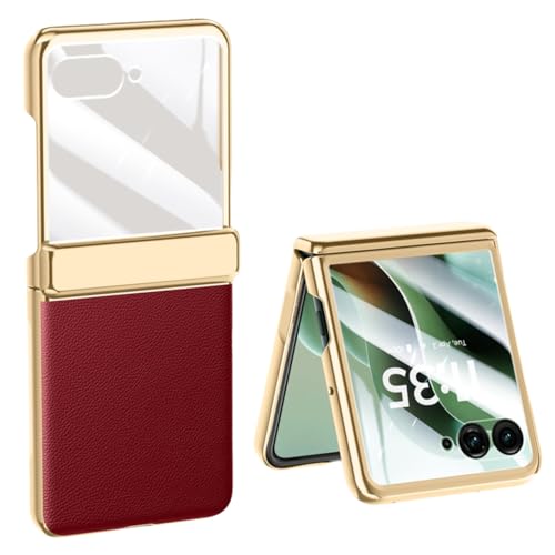 LSKOZU Hüllen Für Moto Razr 60 Ultra, Modische Leichte Ledertasche Mit Integriertem Scharnierschutz Und Displayschutzfolie (rot,Motorola Razr 60) von LSKOZU