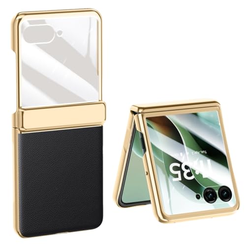 LSKOZU Hüllen Für Moto Razr 60 Ultra, Modische Leichte Ledertasche Mit Integriertem Scharnierschutz Und Displayschutzfolie (schwarz,Motorola Razr 60) von LSKOZU