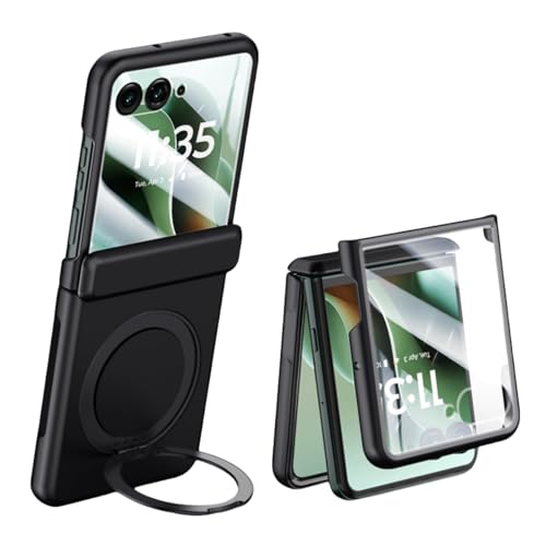 LSKOZU Hüllen Für Moto Razr 60 Ultra, Stoßfestes Und Elegantes Razr Ultra 2025 Gehäuse Mit Integriertem Bildschirmschutz, Zentralem Scharnierschutz, Mit Fingerringhalterung (für Razr 60,schwarz) von LSKOZU