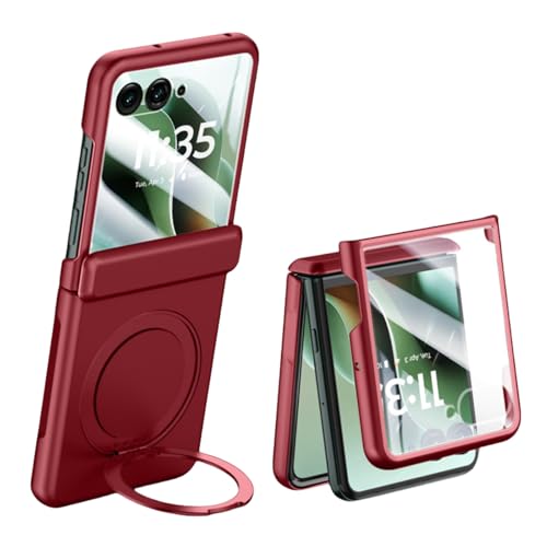 LSKOZU Hüllen Für Moto Razr 60 Ultra, Stoßfestes Und Elegantes Razr Ultra 2025 Gehäuse Mit Integriertem Bildschirmschutz, Zentralem Scharnierschutz, Mit Fingerringhalterung (für Razr 60 Ultra,rot) von LSKOZU