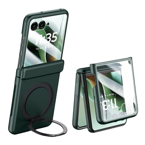 LSKOZU Hüllen Für Moto Razr 60 Ultra, Stoßfestes Und Elegantes Razr Ultra 2025 Gehäuse Mit Integriertem Bildschirmschutz, Zentralem Scharnierschutz, Mit Fingerringhalterung (für Razr 60 Ultra,grün) von LSKOZU