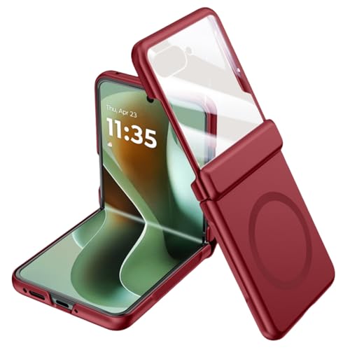 LSKOZU Hüllen Für Motorola Razr 60 Ultra, Leichtes, Ultradünnes, Stoßfestes Gehäuse Mit Integriertem Bildschirmschutz, Scharnierschutz, Unterstützung Für Kabelloses Laden (rot,Motorola Razr 2025) von LSKOZU
