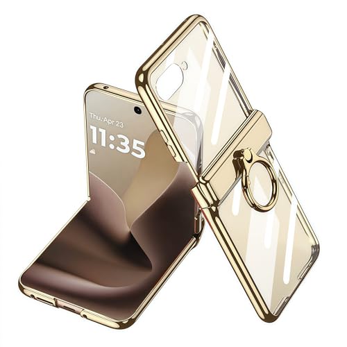 LSKOZU Hüllen Für Motorola Razr 60 Ultra, Modisches Und Leichtes Transparentes Gehäuse, Integrierte Bildschirmschutzfolie Und Ringhalterung (Gold,Motorola Razr 2025) von LSKOZU