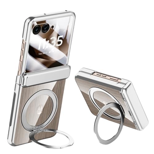 LSKOZU Hüllen Für Motorola Razr 60 Ultra, Stilvolles, Leichtes, Ultradünnes Und Transparentes Gehäuse Mit Integriertem Bildschirmschutz, Drehbarer Fingerringhalter (Silber,Motorola Razr Ultra 2025) von LSKOZU