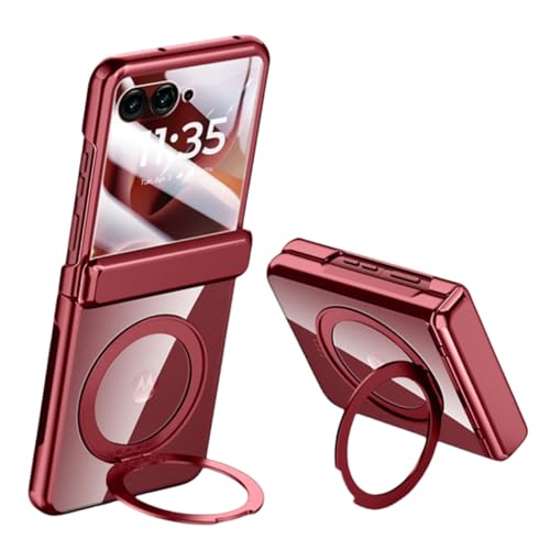 LSKOZU Hüllen Für Motorola Razr 60 Ultra, Stilvolles, Leichtes, Ultradünnes Und Transparentes Gehäuse Mit Integriertem Bildschirmschutz, Drehbarer Fingerringhalter (rot,Motorola Razr 2025) von LSKOZU
