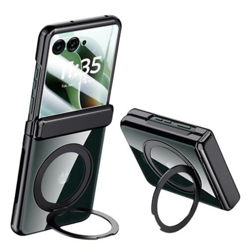 LSKOZU Hüllen Für Motorola Razr 60 Ultra, Stilvolles, Leichtes, Ultradünnes Und Transparentes Gehäuse Mit Integriertem Bildschirmschutz, Drehbarer Fingerringhalter (schwarz,Motorola Razr 60 Ultra) von LSKOZU