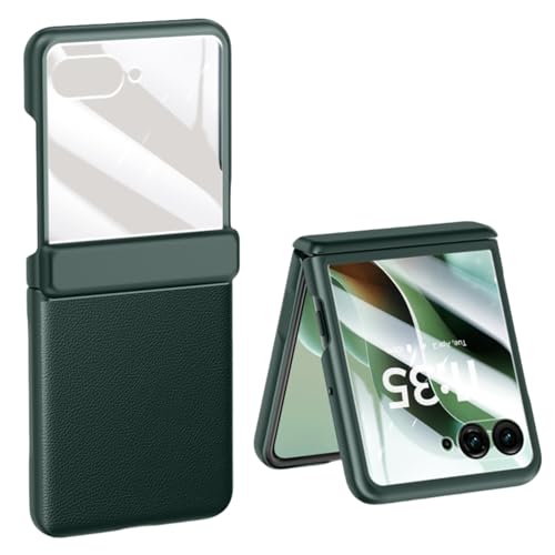 LSKOZU Hüllen Für Motorola Razr 60 Ultra 2025, Stilvolle Stoßfeste Lederhülle Mit Integriertem Scharnierschutz Und Displayschutzfolie (grün,Motorola Razr 60 Ultra) von LSKOZU