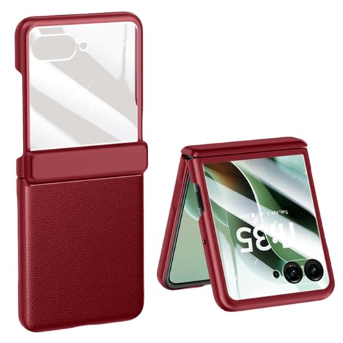 LSKOZU Hüllen Für Motorola Razr 60 Ultra 2025, Stilvolle Stoßfeste Lederhülle Mit Integriertem Scharnierschutz Und Displayschutzfolie (rot,Motorola Razr 60 Ultra) von LSKOZU