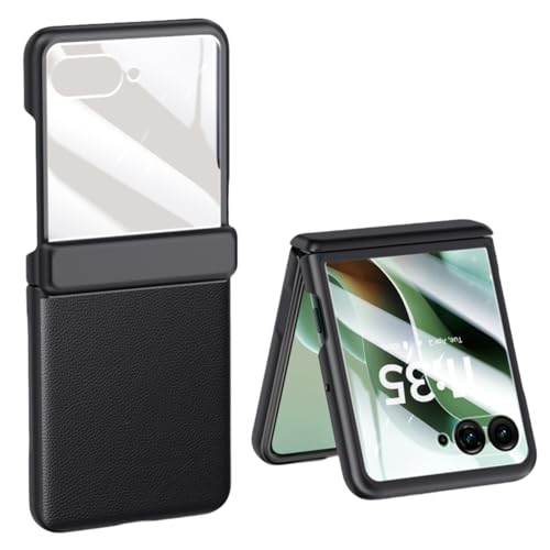 LSKOZU Hüllen Für Motorola Razr 60 Ultra 2025, Stilvolle Stoßfeste Lederhülle Mit Integriertem Scharnierschutz Und Displayschutzfolie (schwarz,Motorola Razr Ultra 2025) von LSKOZU