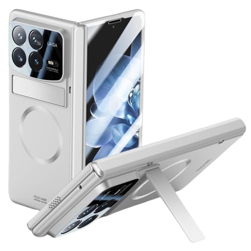 LSKOZU Hüllen Für Xiaomi Mix Fold 4, Stoß- Und Sturzsicher, Objektiv- Und Scharnierschutz, Integrierter Bildschirmschutz Und Ständer (für Mix Fold4,Silber) von LSKOZU