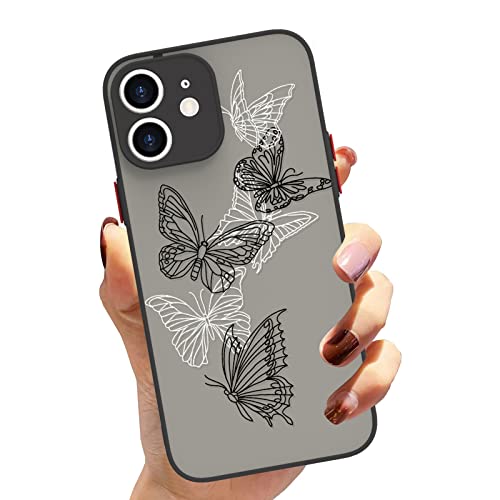 LSL Kompatibel iPhone 11 Schwarz Weiß Schmetterling Hülle Transluzent Matt Weich TPU Bumper Case Niedlich Schwarz Weiß Schmetterling Drucken Muster Design Hart PC Rückseite Transparent Schutzhülle von LSL