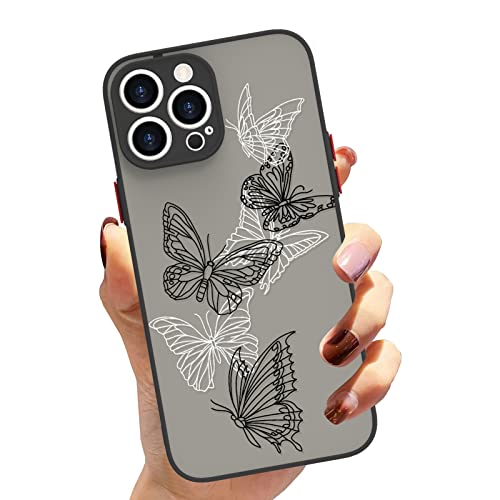 LSL Kompatible iPhone 12 Pro Hülle, durchscheinend matt weich TPU Bumper Case Cute Black and White Butterfly Print Pattern Design Hard PC Back Transparent Protective Case 6.1 Inch von LSL