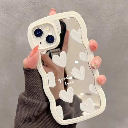 LSL Schutzhülle für iPhone 15 Plus, süßes weißes Herz, Spiegel-Design, für Mädchen und Frauen, lockige Wellenrahmenform, Kameraschutz, weiche, schlanke Schutzhülle LSL Schutzhülle für iPhone 15 Plus, süßes weißes Herz, Spiegel-Design, für Mädchen und Frauen, lockige Wellenrahmenform, Kameraschutz, weiche, schlanke Schutzhülle von LSL