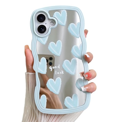 LSL Schutzhülle für iPhone 16 Plus, süßes blaues Herz, Spiegel-Design, für Mädchen und Frauen, lockige Wellenrahmenform, Kameraschutz, weiche, schlanke Schutzhülle LSL Schutzhülle für iPhone 16 Plus, süßes blaues Herz, Spiegel-Design, für Mädchen und Frauen, lockige Wellenrahmenform, Kameraschutz, weiche, schlanke Schutzhülle von LSL