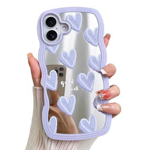 LSL Schutzhülle für iPhone 16 Plus, süßes lila Herzspiegel-Design, für Mädchen und Frauen, lockige Wellenrahmenform, Kameraschutz, weiche, schlanke Schutzhülle LSL Schutzhülle für iPhone 16 Plus, süßes lila Herzspiegel-Design, für Mädchen und Frauen, lockige Wellenrahmenform, Kameraschutz, weiche, schlanke Schutzhülle von LSL