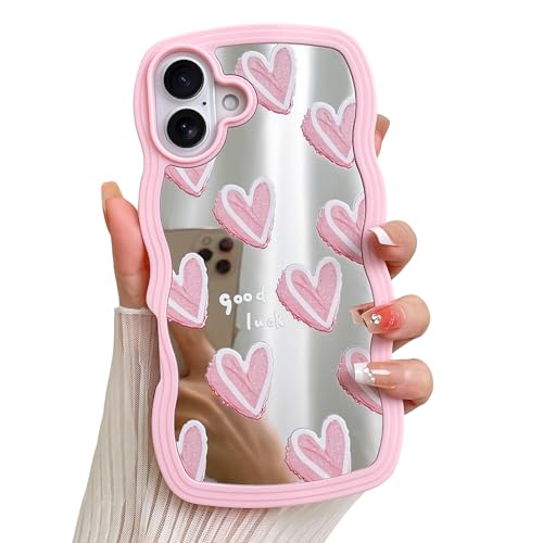 LSL Schutzhülle für iPhone 16 Plus, süßes rosa Herzspiegel-Design, für Mädchen und Frauen, lockige Wellenrahmenform, Kameraschutz, weiche, schlanke Schutzhülle LSL Schutzhülle für iPhone 16 Plus, süßes rosa Herzspiegel-Design, für Mädchen und Frauen, lockige Wellenrahmenform, Kameraschutz, weiche, schlanke Schutzhülle von LSL