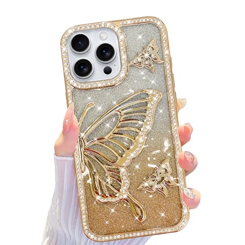 LSL Schutzhülle für iPhone 16 Pro, süßes 3D-Schmetterlingsmuster, Militärqualität, Fallschutz, glitzernde Beschichtung, luxuriöse Strasssteine, weiche Hülle, für Damen und Mädchen, Gold LSL Schutzhülle für iPhone 16 Pro, süßes 3D-Schmetterlingsmuster, Militärqualität, Fallschutz, glitzernde Beschichtung, luxuriöse Strasssteine, weiche Hülle, für Damen und Mädchen, Gold von LSL