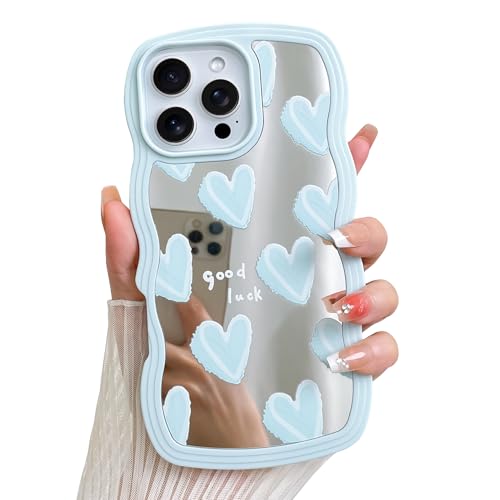 LSL Schutzhülle für iPhone 16 Pro, süßes blaues Herz, Spiegel-Design, für Mädchen und Frauen, lockige Wellenrahmenform, Kameraschutz, weiche, schlanke Schutzhülle LSL Schutzhülle für iPhone 16 Pro, süßes blaues Herz, Spiegel-Design, für Mädchen und Frauen, lockige Wellenrahmenform, Kameraschutz, weiche, schlanke Schutzhülle von LSL