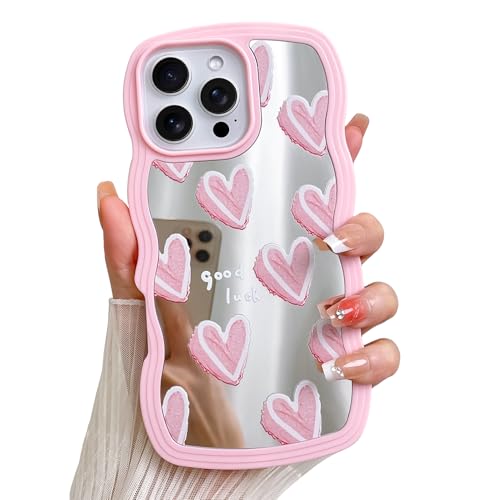LSL Schutzhülle für iPhone 16 Pro, süßes rosa Herzspiegel-Design, für Mädchen und Frauen, lockige Wellenrahmenform, Kameraschutz, weiche, schlanke Schutzhülle LSL Schutzhülle für iPhone 16 Pro, süßes rosa Herzspiegel-Design, für Mädchen und Frauen, lockige Wellenrahmenform, Kameraschutz, weiche, schlanke Schutzhülle von LSL