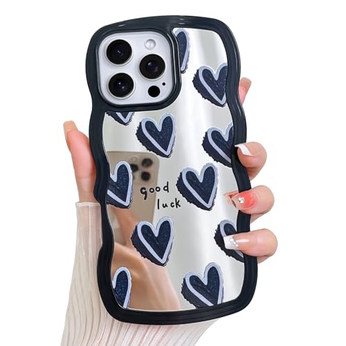 LSL Schutzhülle für iPhone 16 Pro Max, süßes schwarzes Herz, Spiegel-Design, für Mädchen und Frauen, lockige Wellenrahmenform, Kameraschutz, weiche, schlanke Schutzhülle LSL Schutzhülle für iPhone 16 Pro Max, süßes schwarzes Herz, Spiegel-Design, für Mädchen und Frauen, lockige Wellenrahmenform, Kameraschutz, weiche, schlanke Schutzhülle von LSL