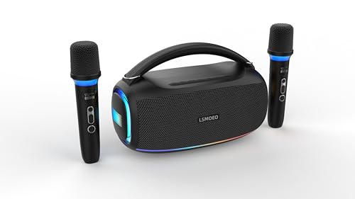 M10-Schwarz - Tragbarer Bluetooth-Lautsprecher mit 2 drahtlosen Mikrofonen M10-Schwarz - Tragbarer Bluetooth-Lautsprecher mit 2 drahtlosen Mikrofonen von LSMOEO