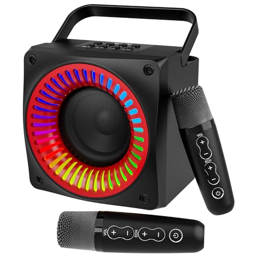 Tragbarer Karaoke Maschine,Rechargeable Bluetooth Karaoke Machine with2 Kabellosen Karaoke-Mikrofon, Voice Changing Effects & LED Lights für Home Party,Church,Picnic,Outdoor von LSMOEO