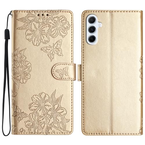 LSPCASA Handyhülle für Samsung Galaxy A56 5G(6.7 Zoll) Premium PU Leder mit Standfunktion Sakura Design hülle Klappbar Flip Case mit Kartenfächer für Samsung Galaxy A56 -Gold von LSPCASA