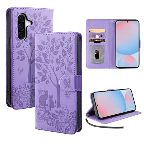 LSPCASA Handyhülle für Samsung Galaxy A56 5G(6.7 Zoll) Schutzhülle Pu Premium Leder Klapphülle mit Kartenschlitzen Standfunktion kompatibel mit Samsung Galaxy A56 5G-Lila von LSPCASA
