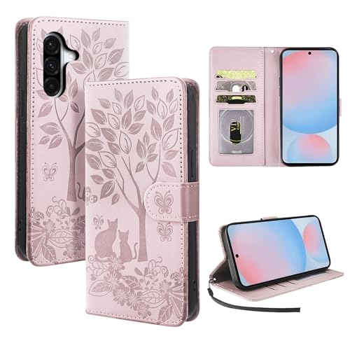 LSPCASA Handyhülle für Samsung Galaxy A56 5G(6.7 Zoll) Schutzhülle Pu Premium Leder Klapphülle mit Kartenschlitzen Standfunktion kompatibel mit Samsung Galaxy A56 5G-Rosa von LSPCASA