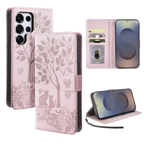 LSPCASA Handyhülle für Samsung Galaxy S25 Ultra 5G(6.9 Zoll) Schutzhülle Pu Premium Leder Klapphülle mit Kartenschlitzen Standfunktion kompatibel mit Samsung Galaxy S25 Ultra -Rosa von LSPCASA