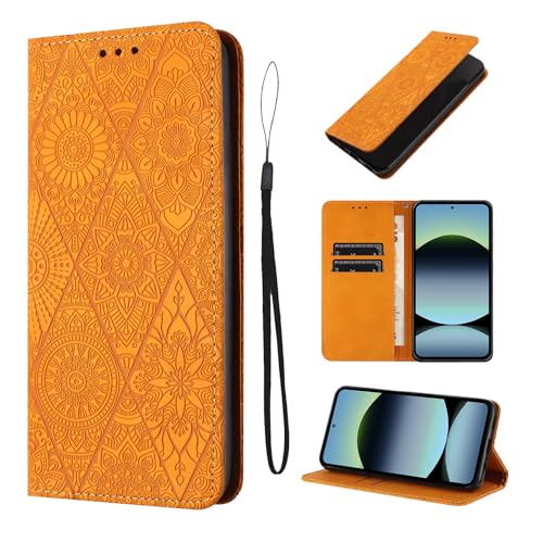 LSPCASA Handyhülle für Xiaomi Redmi Note 14 4G(6.67 Zoll) Premium Leder Flip Case hülle Klappbar Standfunktion Hülle mit Kartenfächer Schutzhülle für Redmi Note 14 4G -Orange von LSPCASA