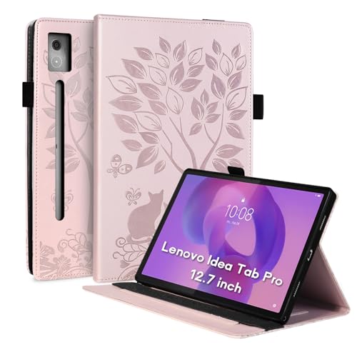LSPCASA Hülle für Lenovo Idea Tab Pro(12,7 Zoll 2025) Premium PU Leder mit Kartenfächern Stifthalter und Standfunktion Flip Case Schutzhülle für Lenovo Idea Tab Pro-Rosa von LSPCASA