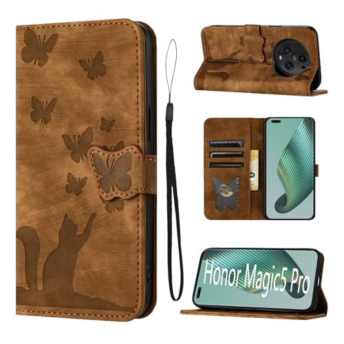 LSPCASA Klappschutzhülle Für Honor Magic5 Pro 5G Pgt-An10/N19 Standfunktion Honor Magic 5 Pro Hülle Mit Kartenfächern Honor Magic 5 Pro Case Katzen Schmetterlingsmuster Lederhülle Braun LSPCASA Klappschutzhülle Für Honor Magic5 Pro 5G Pgt-An10/N19 Standfunktion Honor Magic 5 Pro Hülle Mit Kartenfächern Honor Magic 5 Pro Case Katzen Schmetterlingsmuster Lederhülle Braun von LSPCASA