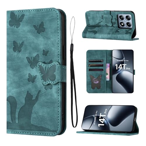 LSPCASA Handyhülle für Xiaomi 14T Pro 6.67 Zoll PU Premium Lederhülle mit Standfunktion Hülle Kartenfächern Flip Case für Xiaomi 14T Pro Niedliches Katzen-Schmetterlingstanz Design-Grün LSPCASA Handyhülle für Xiaomi 14T Pro 6.67 Zoll PU Premium Lederhülle mit Standfunktion Hülle Kartenfächern Flip Case für Xiaomi 14T Pro Niedliches Katzen-Schmetterlingstanz Design-Grün von LSPCASA