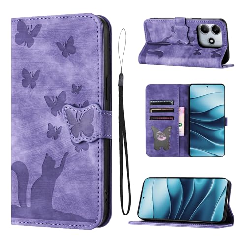 LSPCASA Klappschutzhülle Für Xiaomi Redmi Note 14 5G 6.67 Zoll Standfunktion Xiaomi Redmi Note 14 5G Hülle Mit Kartenfächern Xiaomi Redmi Note 14 5G Hülle Katzen Schmetterlingsmuster Lederhülle, Lila LSPCASA Klappschutzhülle Für Xiaomi Redmi Note 14 5G 6.67 Zoll Standfunktion Xiaomi Redmi Note 14 5G Hülle Mit Kartenfächern Xiaomi Redmi Note 14 5G Hülle Katzen Schmetterlingsmuster Lederhülle, Lila von LSPCASA
